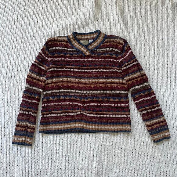 Liz Claiborne Vintage Striped/Sheer Red Sweater - Size Small - Picture 1 of 5
